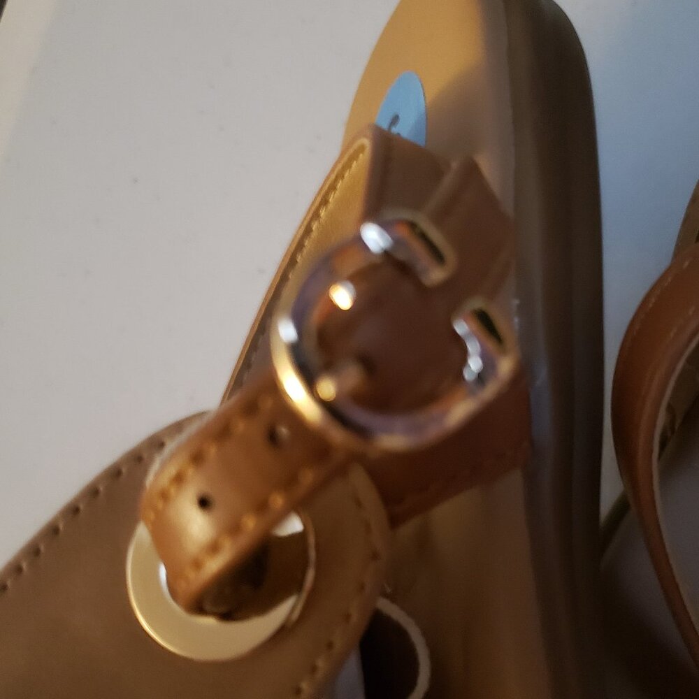 Aerosoles Inesse Sandals Floral Cutout Tan Twotone Ankle Strap 9 Faux Nubuck New - Picture 8 of 16